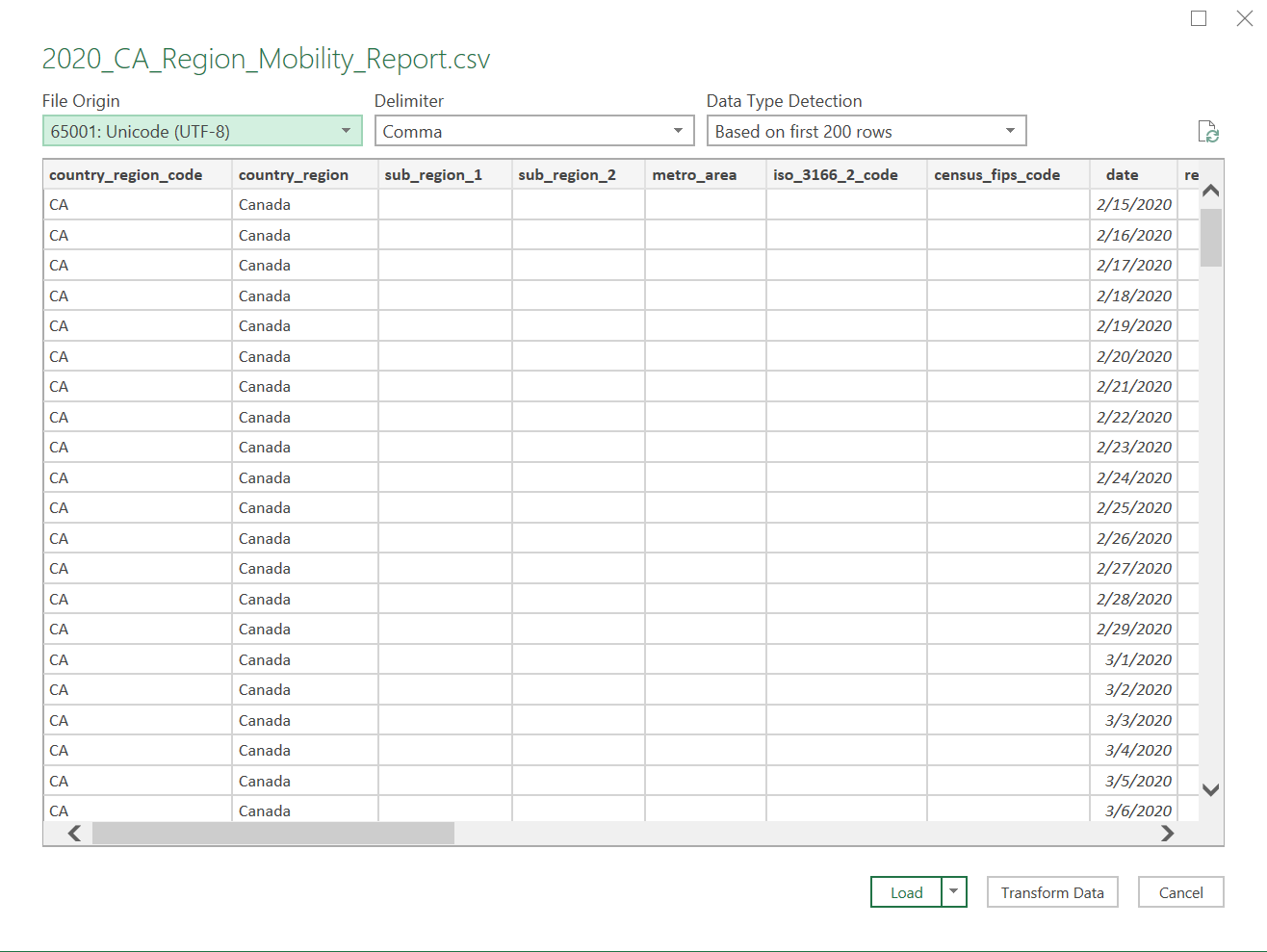 Excel data import tool window