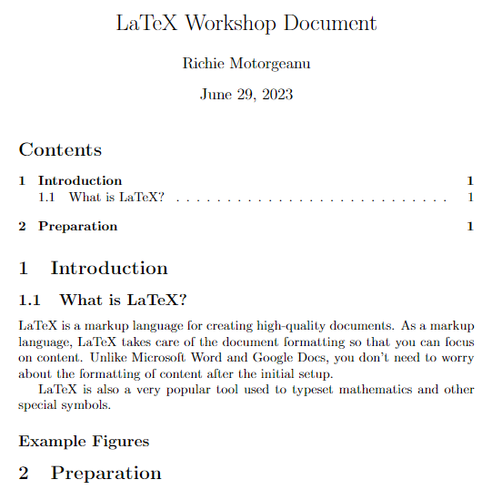 latex document with excluded sections in table of contents