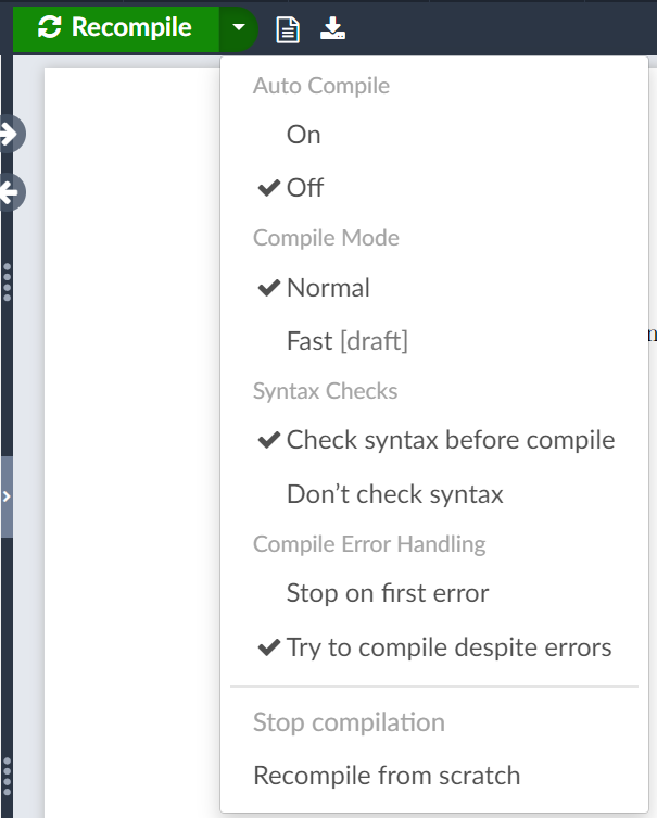 overleaf additional compile settings