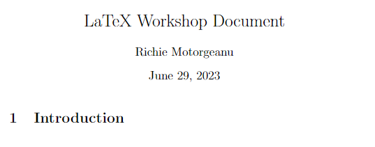 latex document with changed author and date