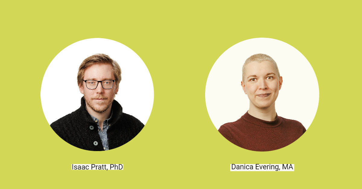 RDM Services Team - Isaac Pratt and Danica Evering; Isaac is a white man with blonde hair and square black glasses, Danica is a white person with a short bleached buzzcut