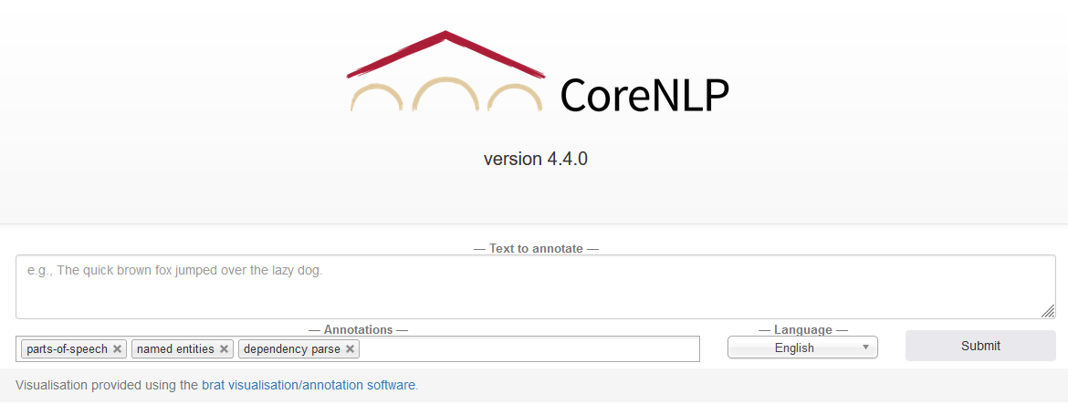 homepage of the CoreNLP demo website